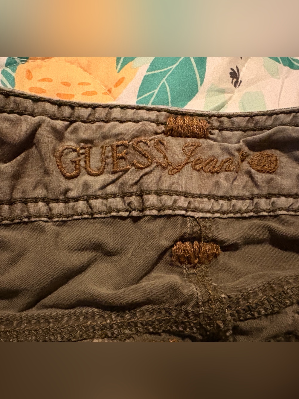 Guess Jeans Utility Cargo Mini Skirt Olive Green Belted Y2K 2005 Size 25 - Picture 3 of 9
